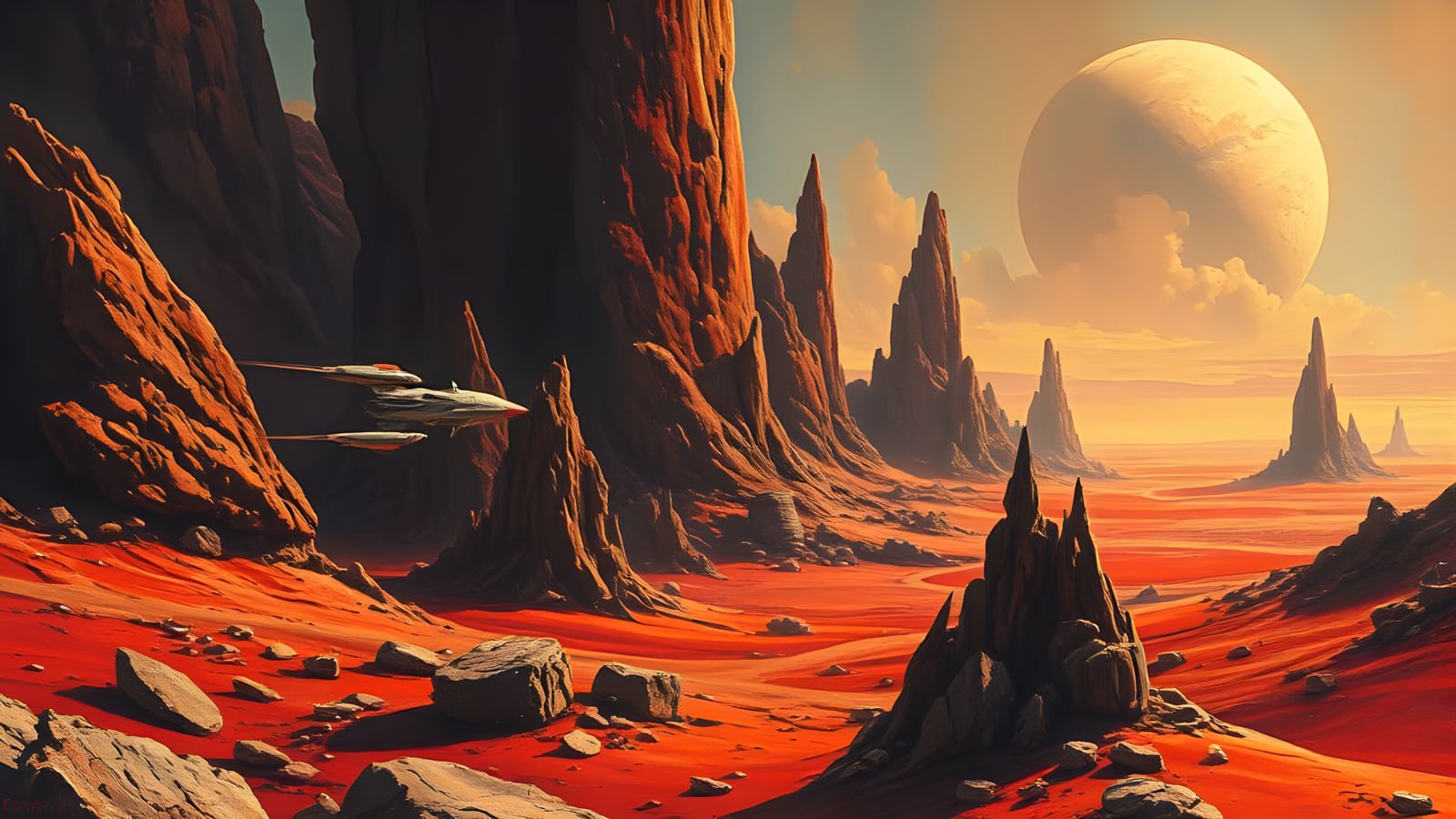 Galactic Oil Painting of a Distant Red Planet