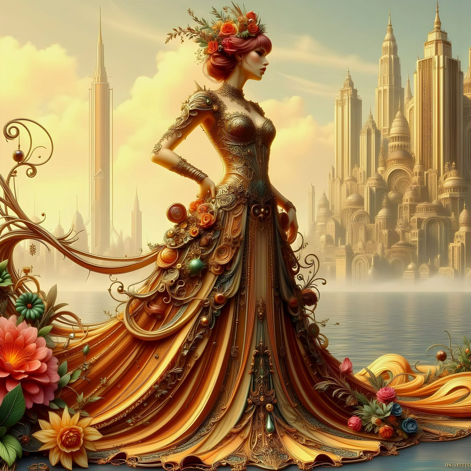 Surreal Apricot Woman in Dreamlike Seascape