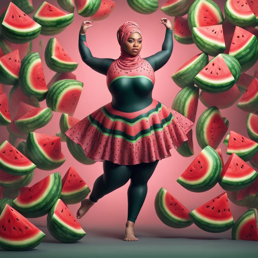 Plus-Size Hijabi Gymnast in Detailed Digital Painting