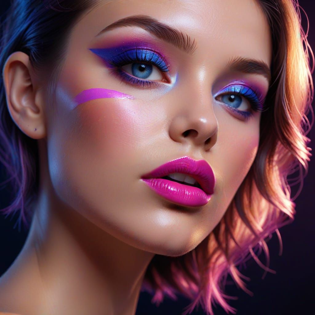 Glamorous Neon Portrait in Hyper-Realistic Digital Art