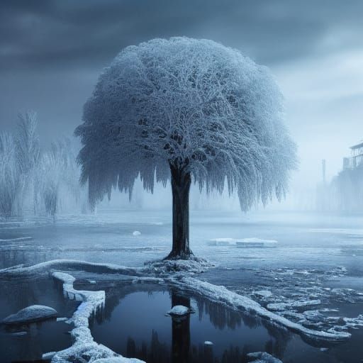 Epic Ice Tree Digital Matte Painting