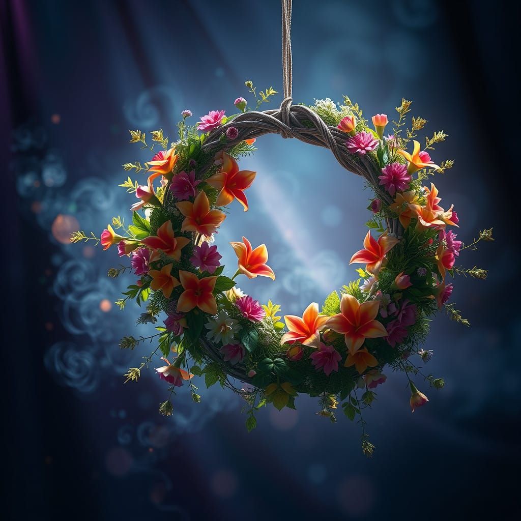 Whimsical Flower Wreath in Ethereal Bloom