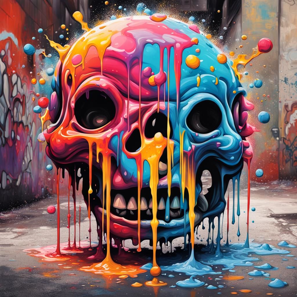 Colorful Polychromatic Graffiti Art With Oil Gouache Texture...