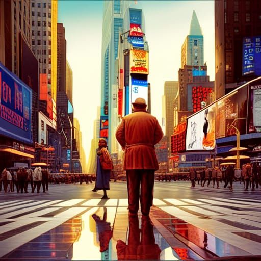Times Square Hotdog Vendor: High Detail Color Photo