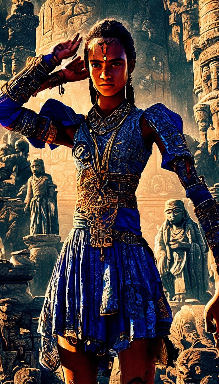 Goddess in Ancient Temple: Hyperrealistic Digital Painting