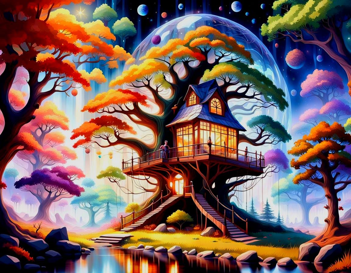 Ethereal Treehouse of Light in Space
