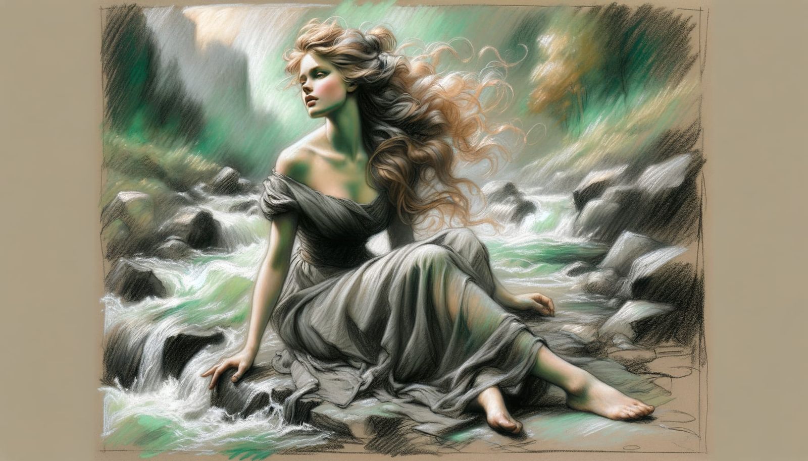 Norse Goddess of Medicine in Romantic Charcoal Sketch