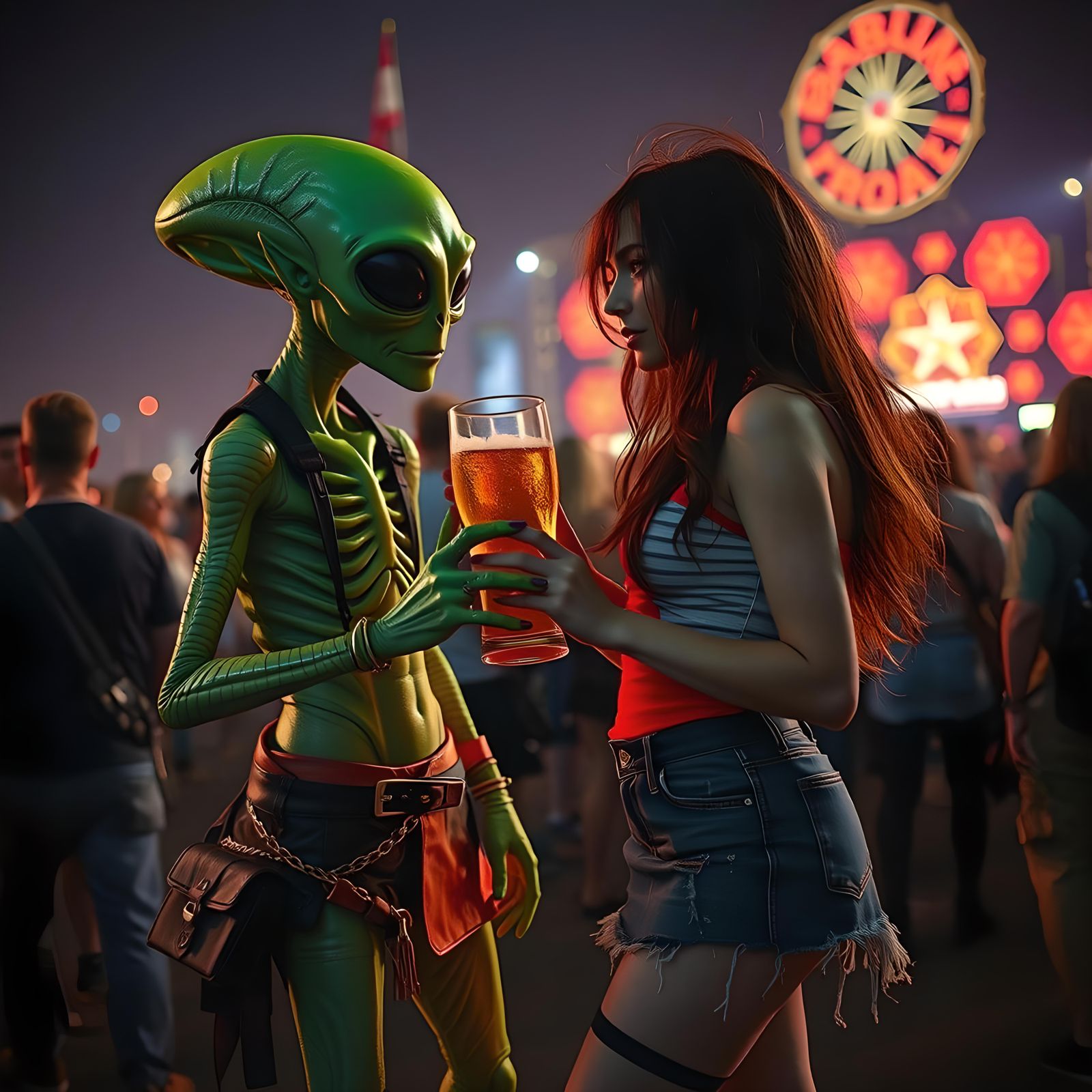 Alien Flirting at Rock Festival with Beer