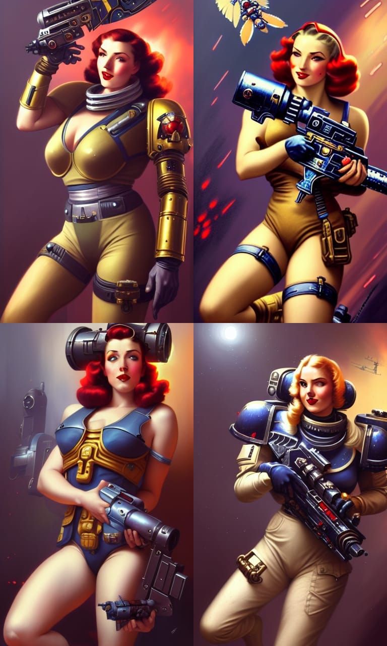 Sci-Fi Pin-Up Space Marine in Retrofuturism Style