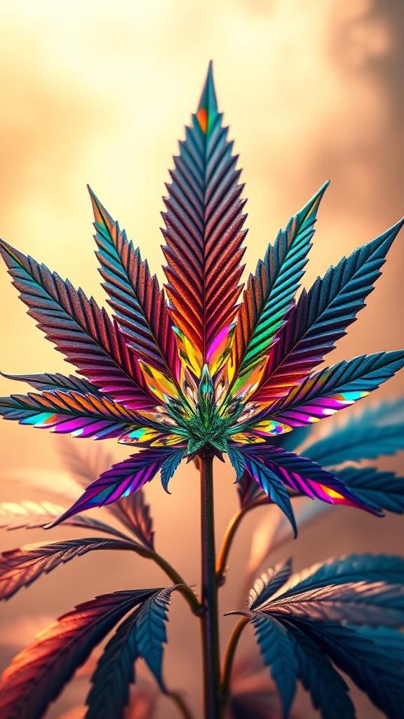 Crystal Marijuana Leaf in Psychedelic 3D Rendering