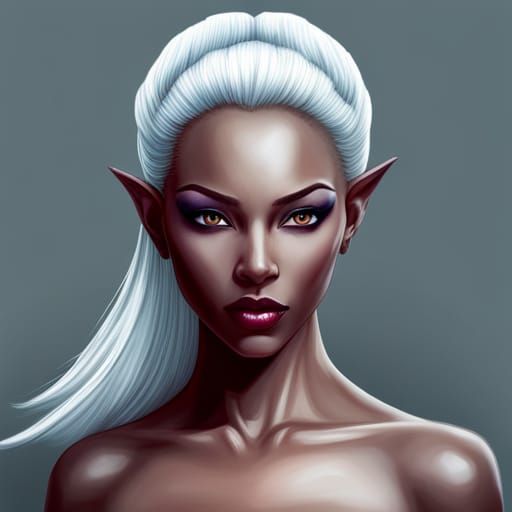 Drow Elf Woman Portrait in Hyperrealistic Style