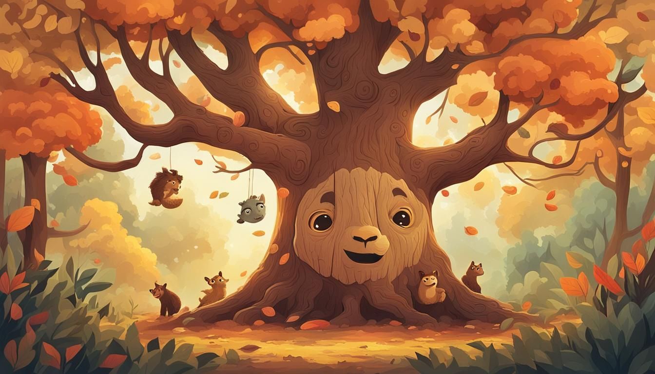 Talking Tree and Forest Animals in Warm Colors