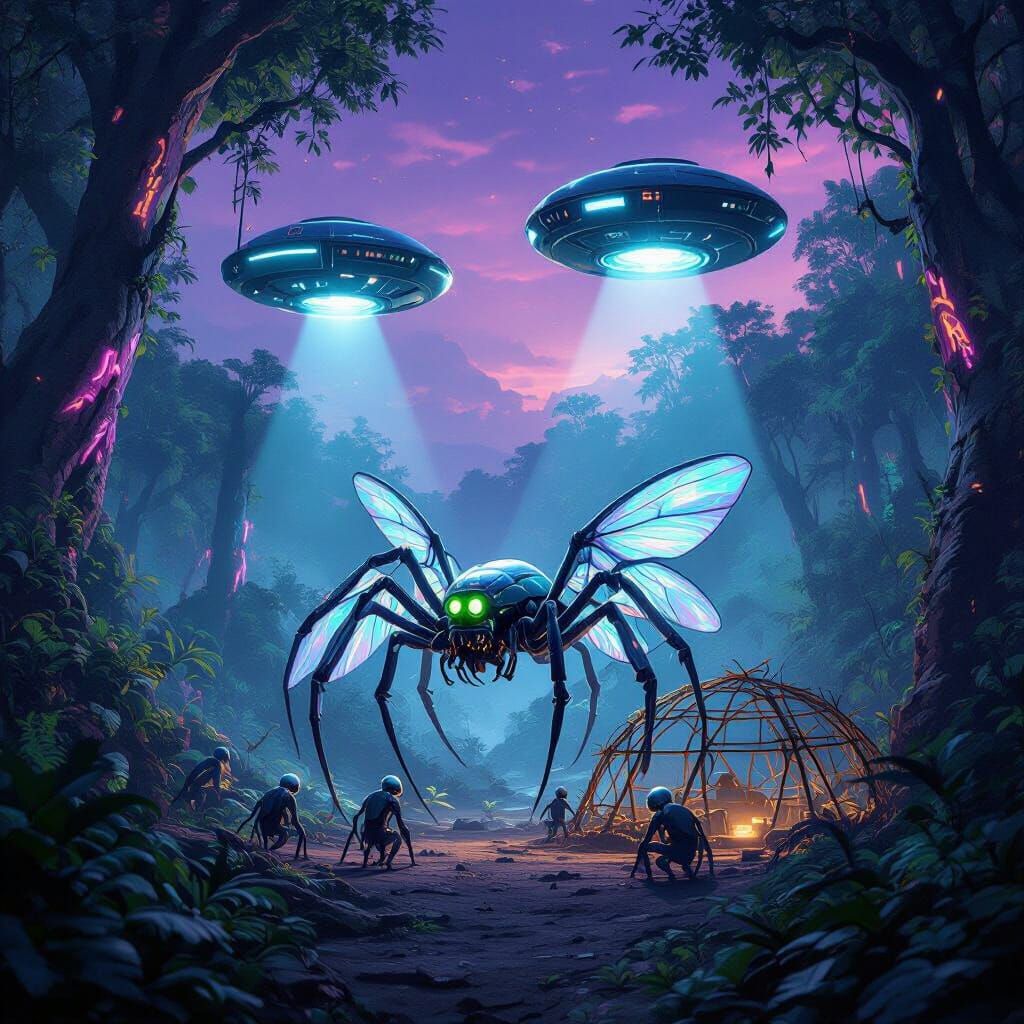 Alien Jungle With Drones & Spider Creatures
