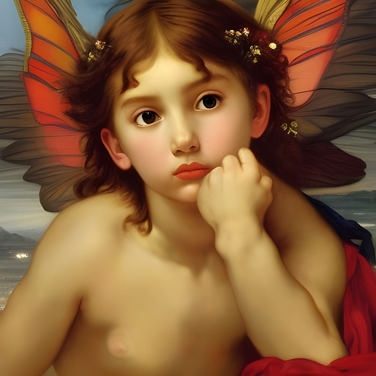 Beautiful Fairy with Iridescent Wings as Oil Painting