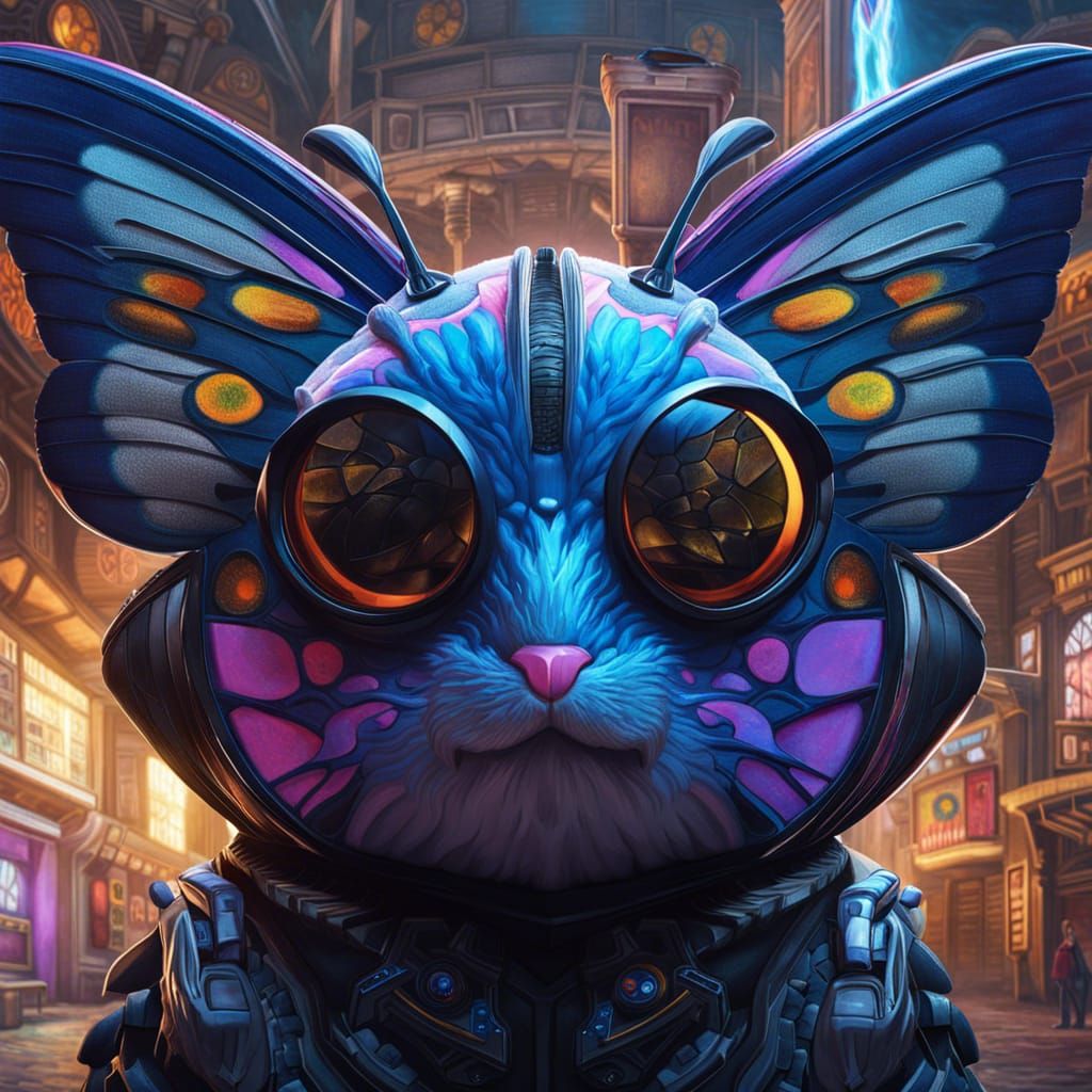 Gothic Cyberpunk Butterfree Portrait in Cosmic Village