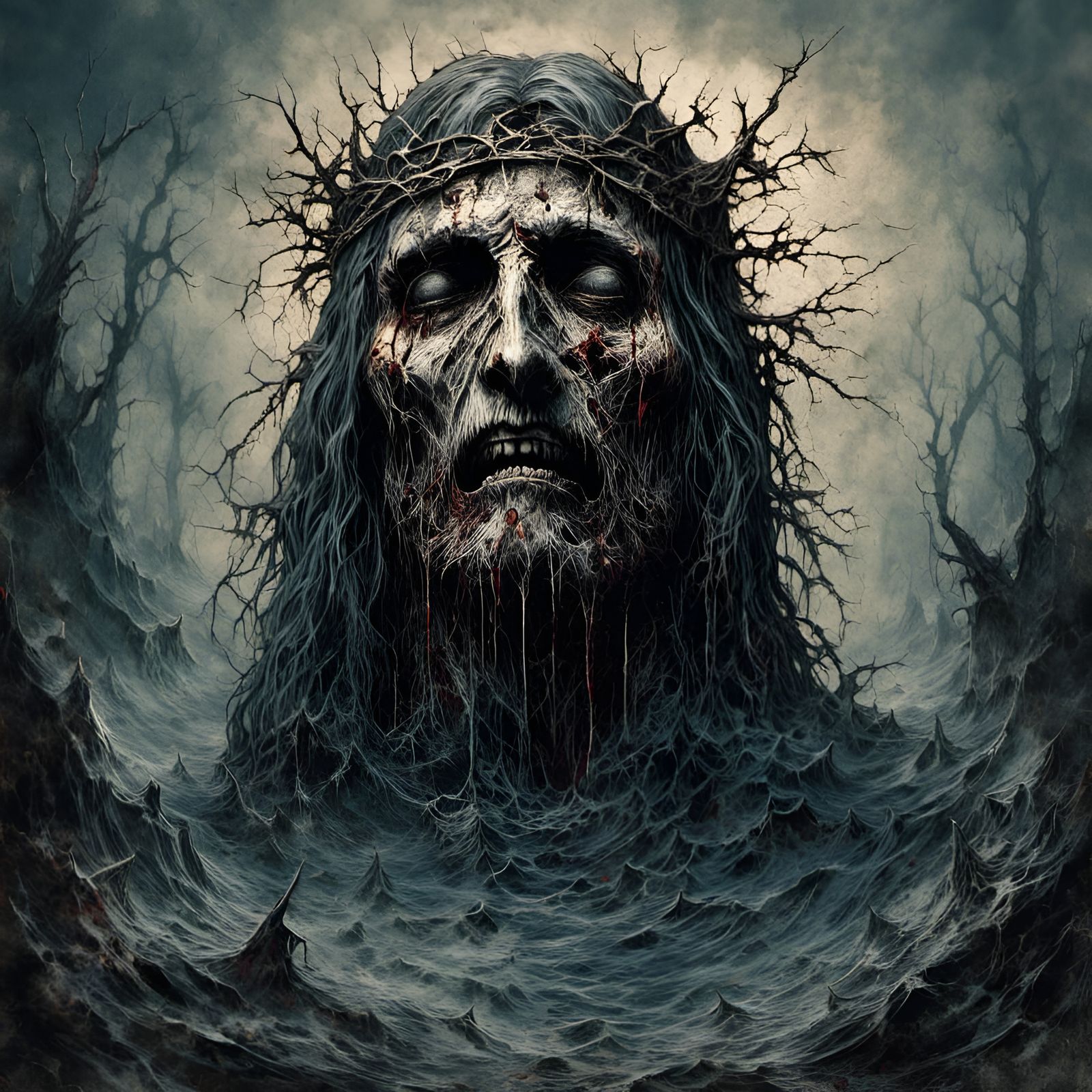 Zombie Jesus Christ in Hell: Macabre Illustration