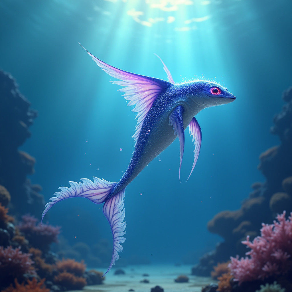 Bioluminescent Aquatic Creature in Tranquil Underwater Scene