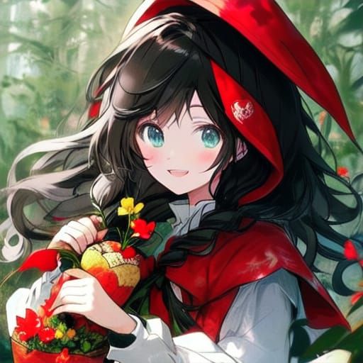 Anime Red Riding Hood with Black Hair