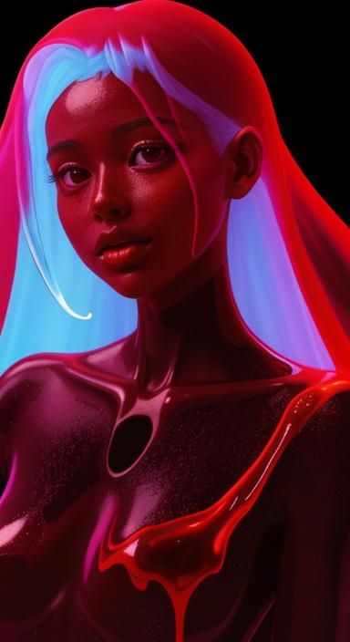 Red Slime Girl Glowing in the Darkness