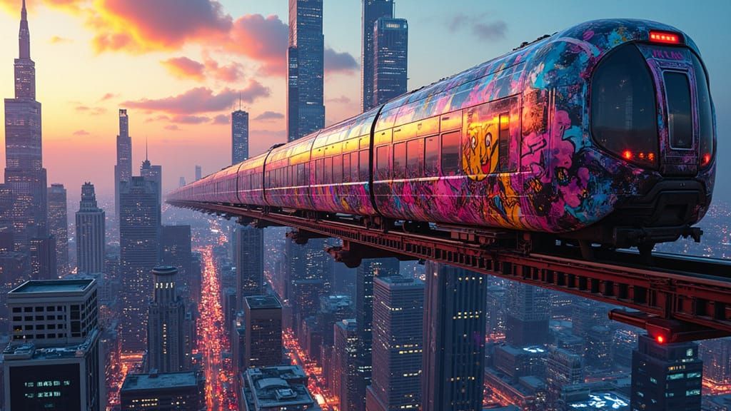 Surreal Futuristic Metropolis at Night, in Hyper-Realistic D...