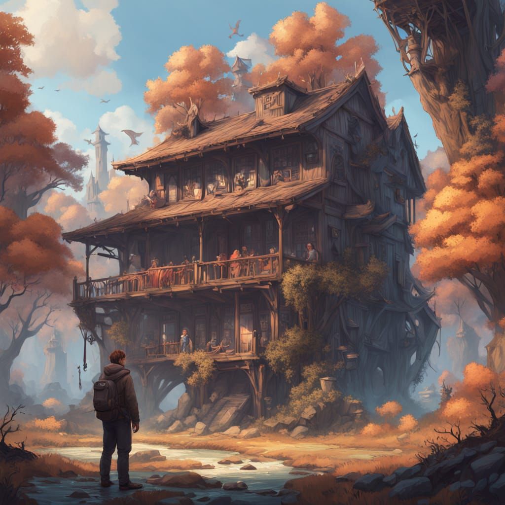 Chubby Gentleman Lost in Whimsical Dreamscape