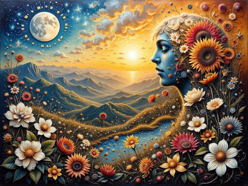 Abstract Collage Dream with Crescent Moons