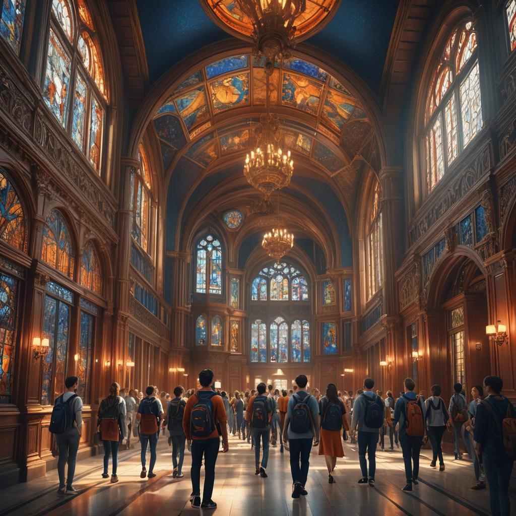 Vibrant School Hallway in Hyper-Realistic Medium Shot