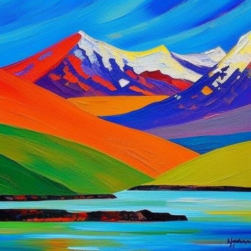 Iceland Landscape in Expressionist Impasto Style