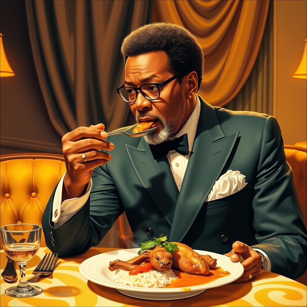 Redd Foxx Savors Rabbit Curry: A Hockney-esque Scene