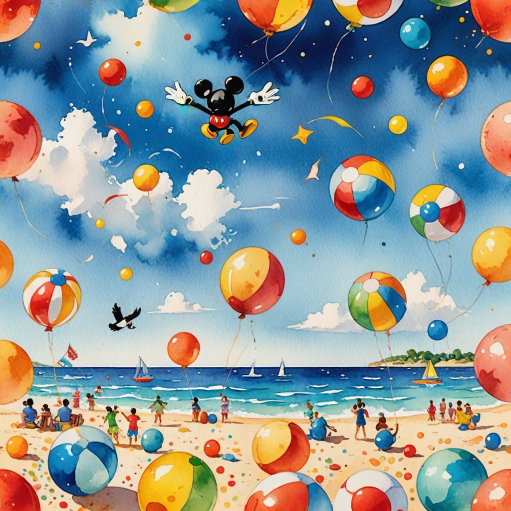 Whimsical Disney Beach Party in Vibrant Watercolor