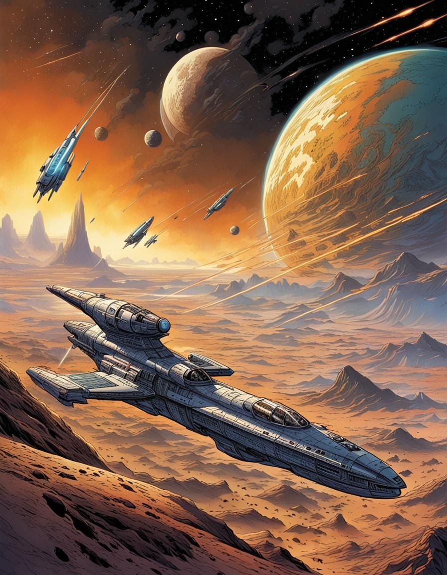 Spaceship Battle Book Cover in Comic Art Style