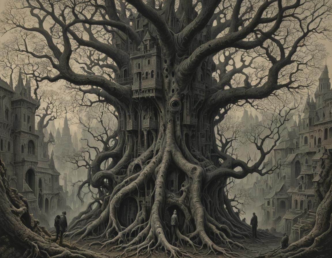 Surreal Tree Structure in Dreamlike Landscape