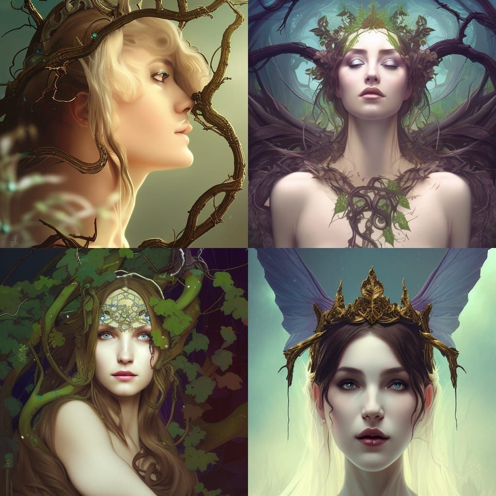 Evil Elf Queen Portrait in Art Nouveau Style