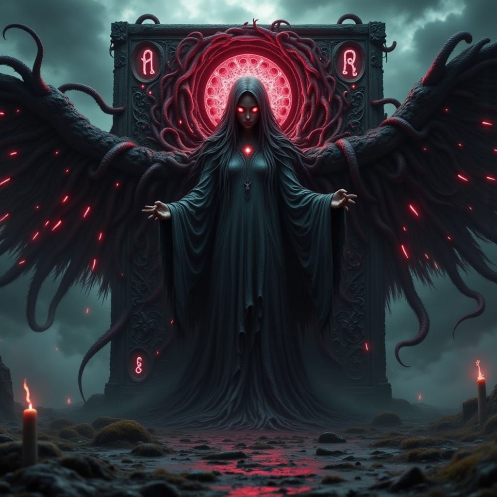 Dark Angel Emerges from Antique Playing Card