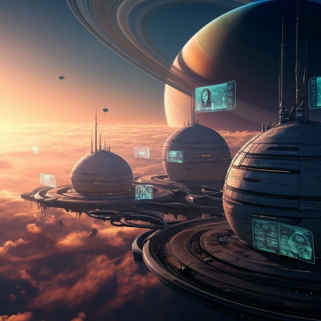 Futuristic Metropolis Floating in Saturn's Clouds