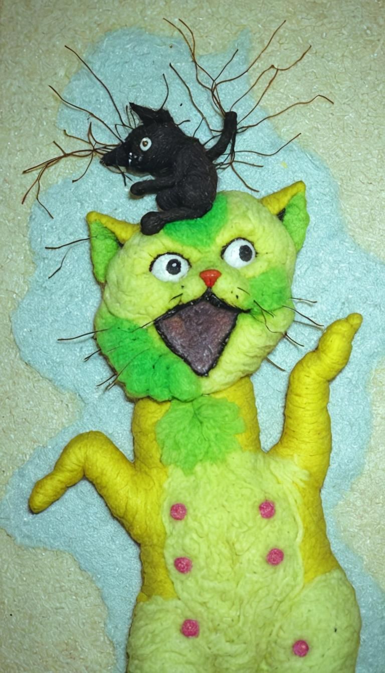 1970s Ad: Sparkly Needle Felted Cat Sculpture