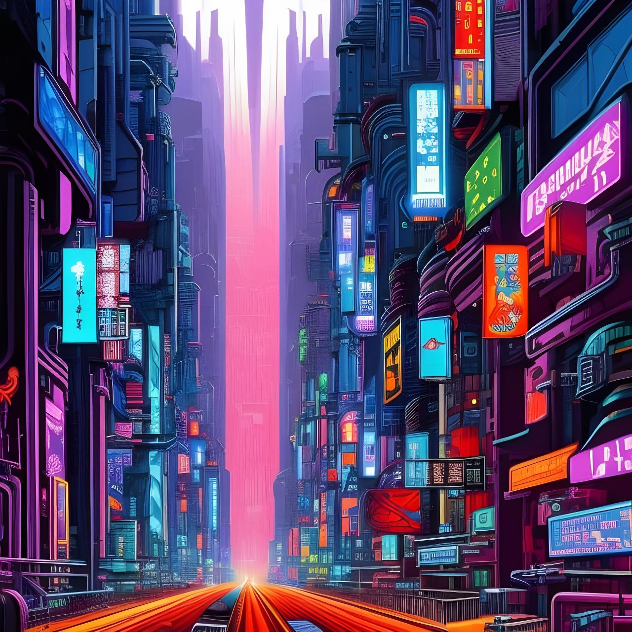 Cyberpunk Cityscape Photoillustration in Japanese Art Style
