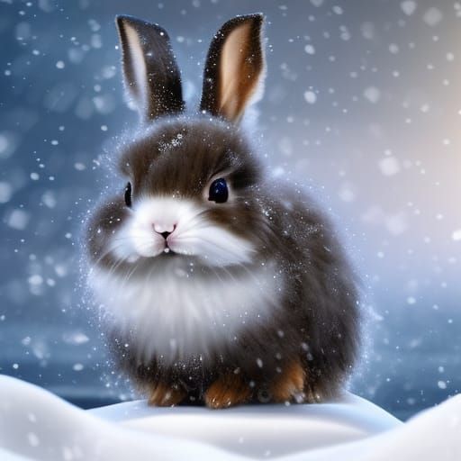 Fluffy Bunny in Snow: Detailed Digital Painting