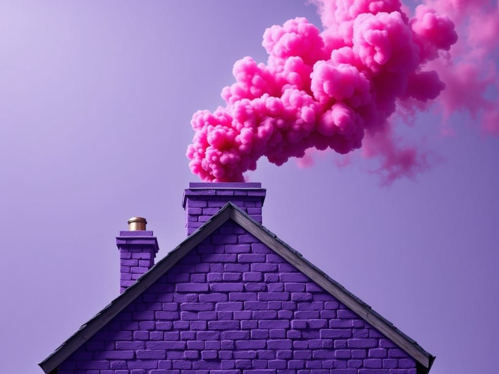 Playful Purple Brick House with Pink Smoke