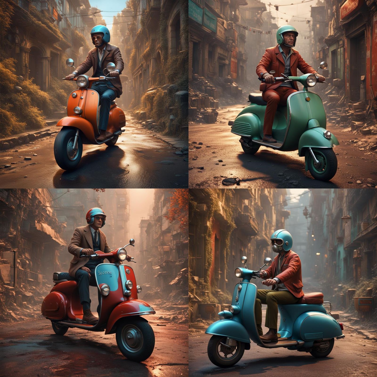 Man on 1969 Scooter: Detailed Fantasy Concept Art