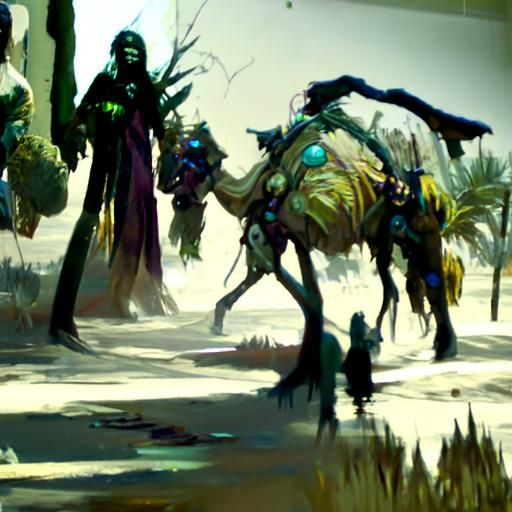 Sinister Druid Caravan at Desert Oasis