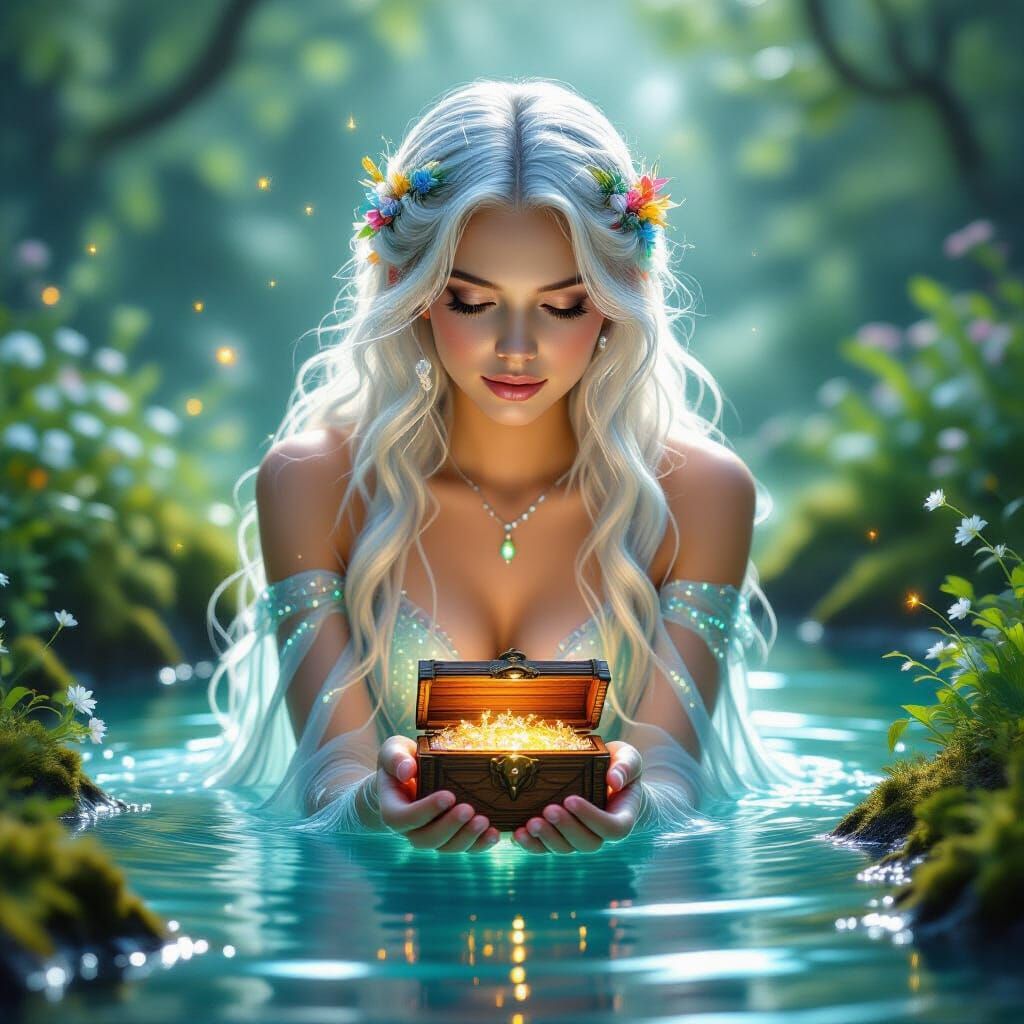 Ethereal Water Nymph Emerges from Crystal Spring