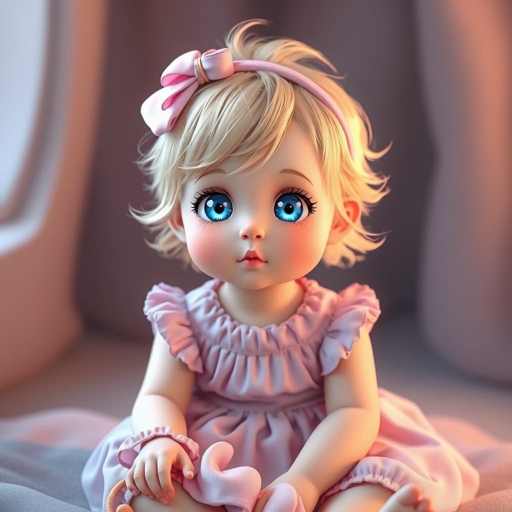 Baby Girl in Pink Dress: 3D Anime Art