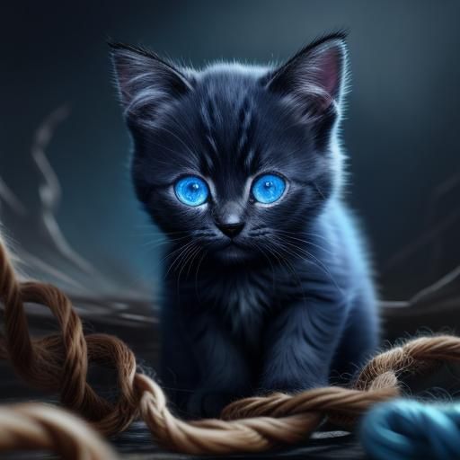 Cute Kitten with Yarn: Fantasy Concept Art