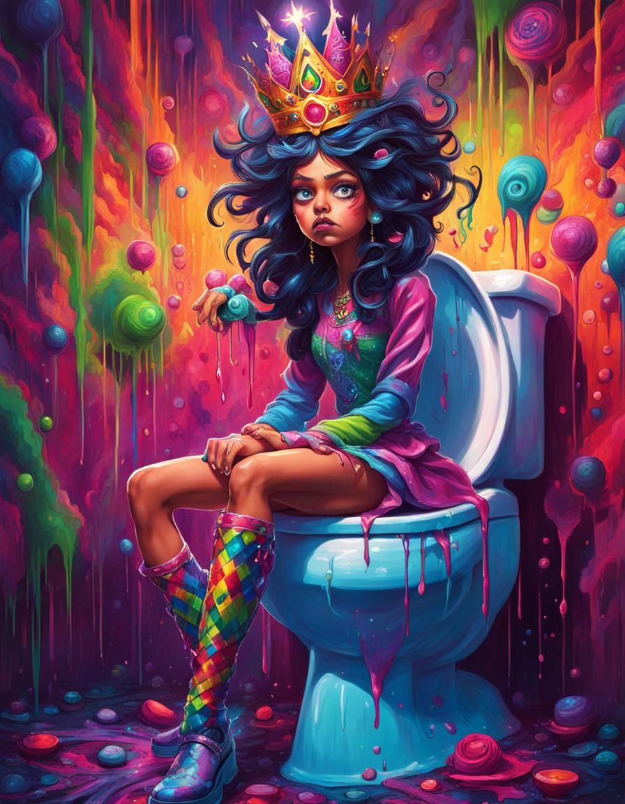 Angry Cartoon Princess on Toilet: Psychedelic Art