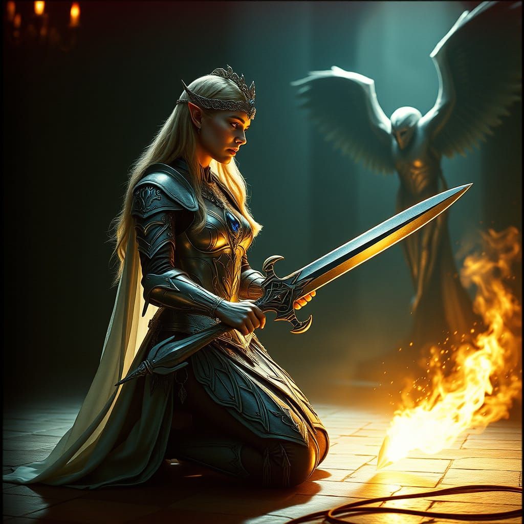 Ethereal Redemption: Elven Paladin Pleads with Zariel