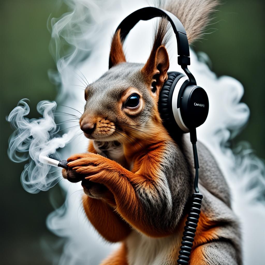 Squirrel Vaping with Headphones: Professional Portrait