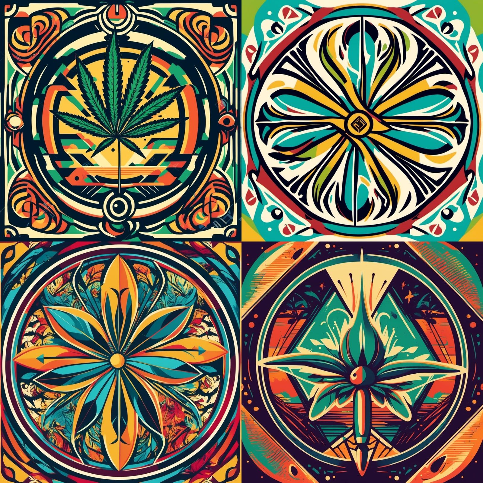 Cannabis Logo with Geometric Bauhaus Elements in Pop Art