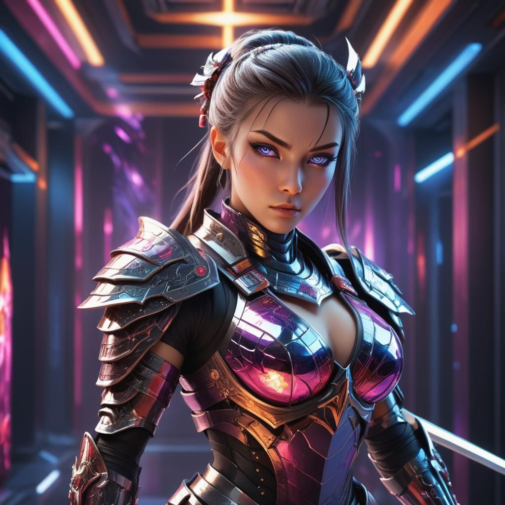 Sci-Fi Ninja Princess in High-Tech Interior: Concept Art