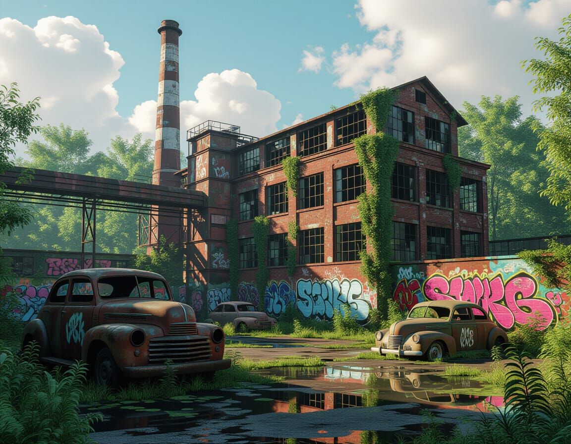 Hyperrealistic Factory Reclaimed by Nature